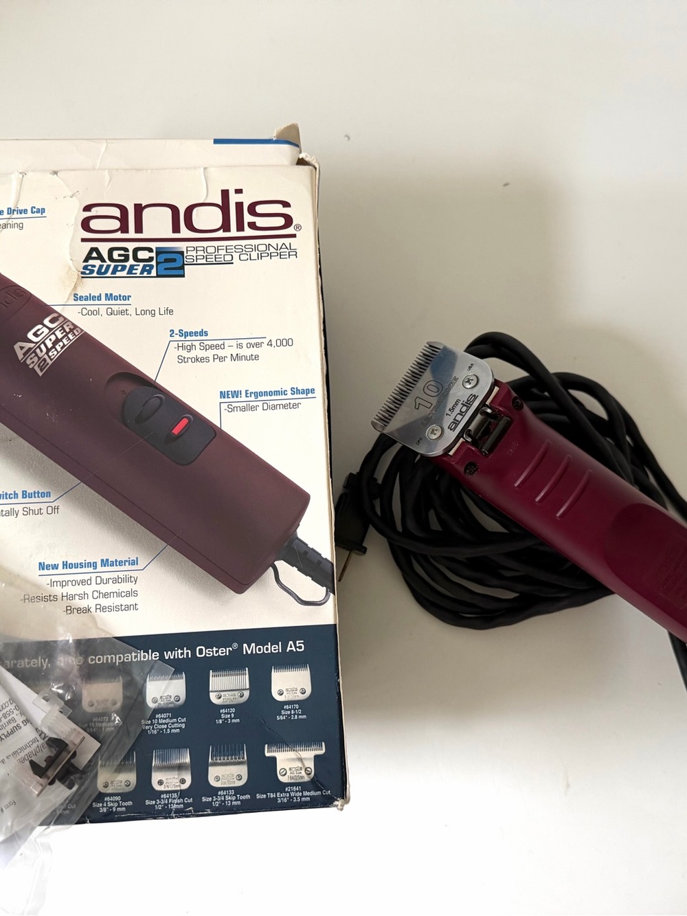 Andis ProClip AGC Super 2-Speed Dog Clippers #10 Blade Tested Working